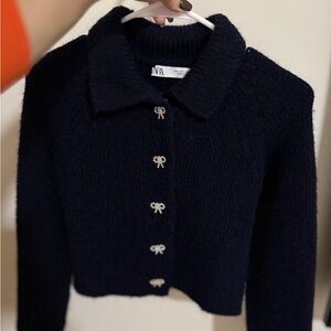 Zara Navy Blue Cardigan with Silver Accents